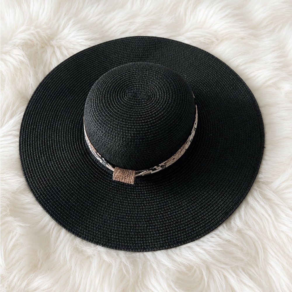 David & Young Black Wide Brim Sun Hat One Size Chic Summer Beach Hat